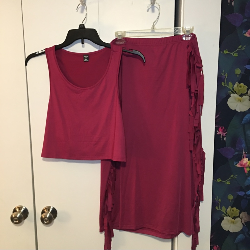 Shein Crop Top Fringe Skirt Set Hot Pink size 3X Preowned